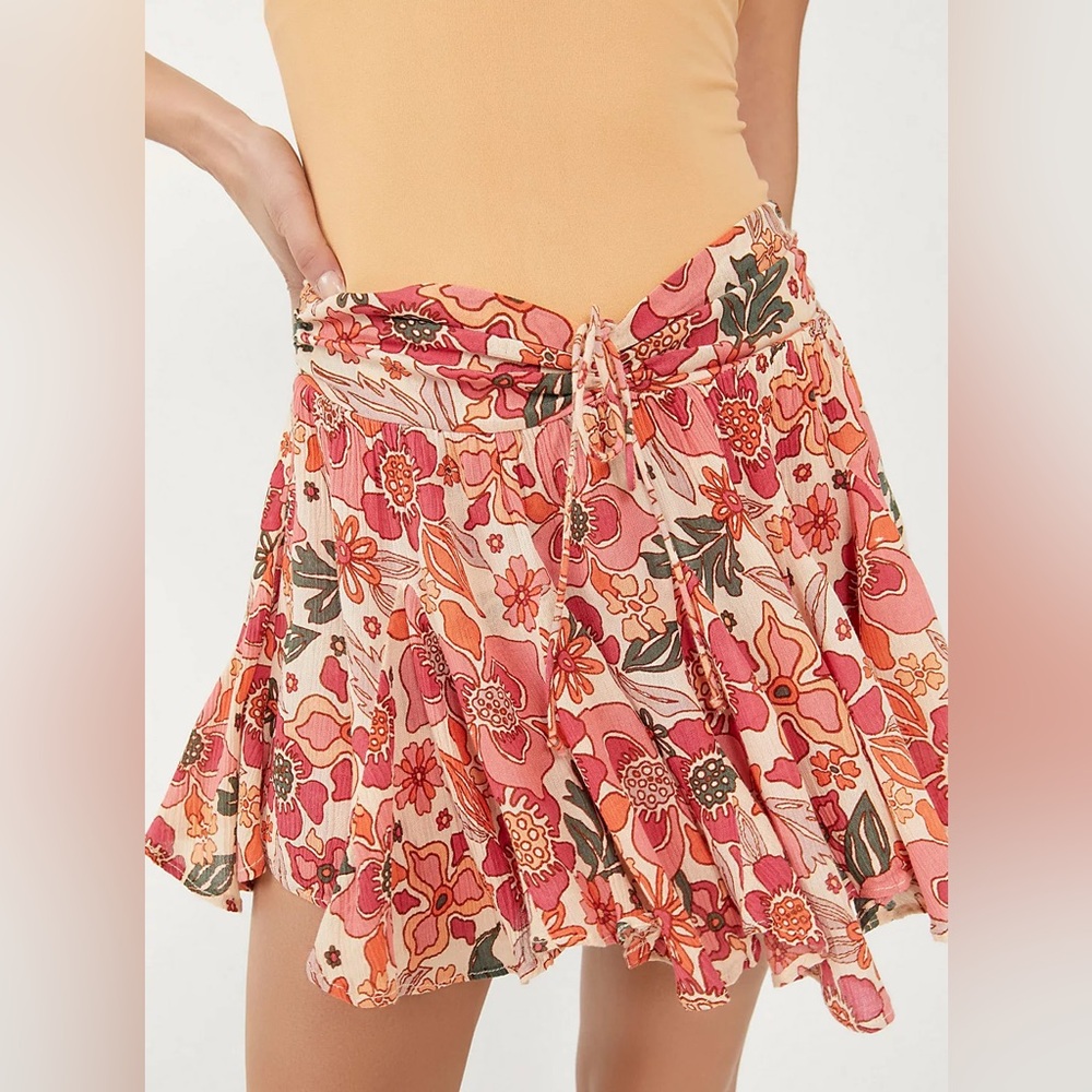 Free People Floral Mini Skirt in Pink, Orange, Cream